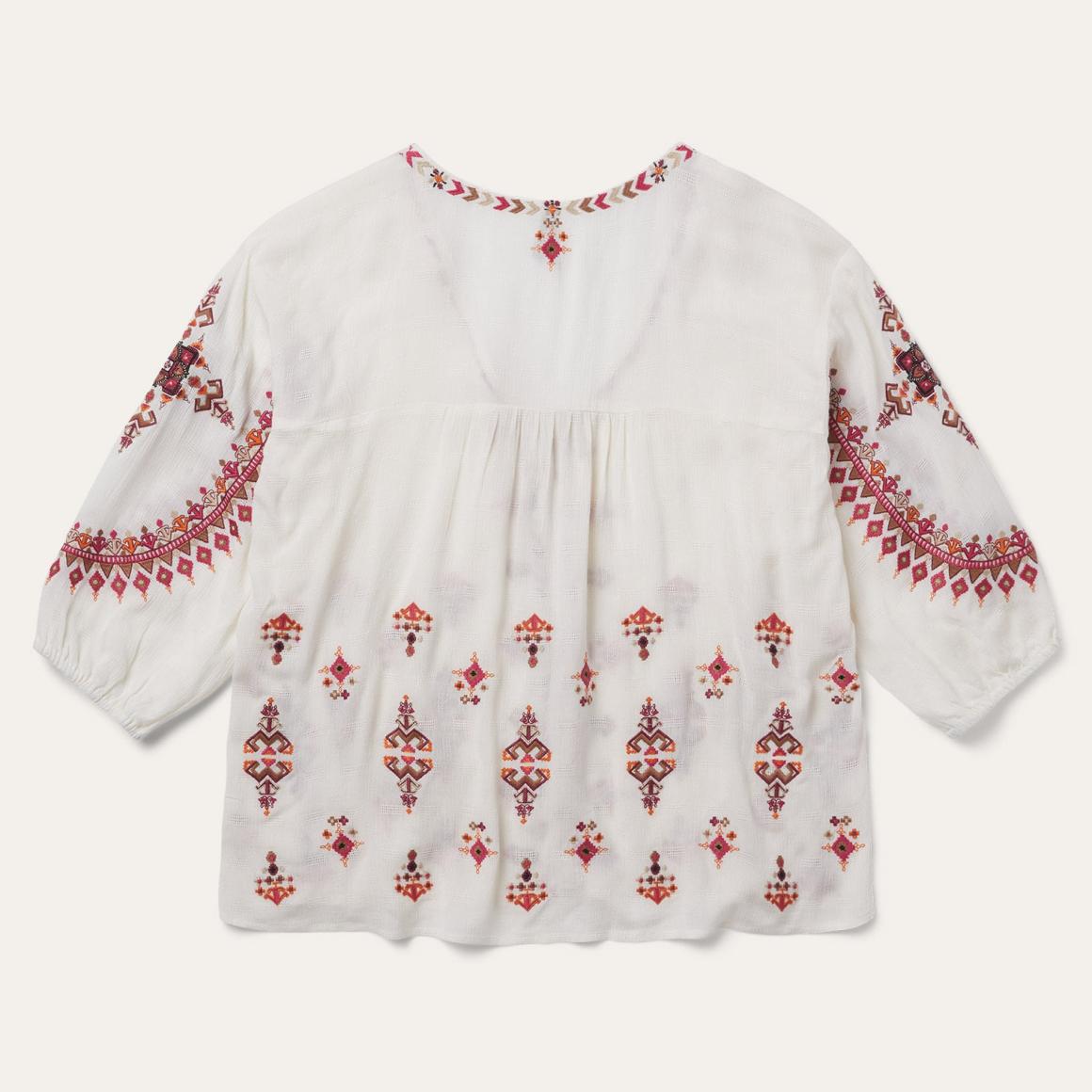 Dobby Peasant Blouse White Women Stetson Blouses