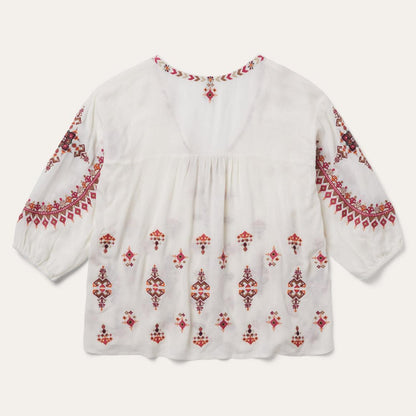 Dobby Peasant Blouse White Women Stetson Blouses