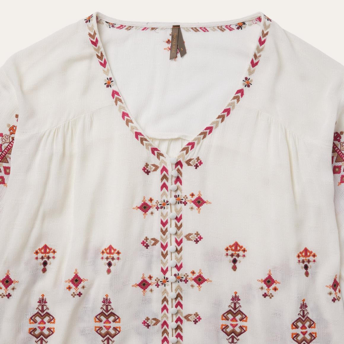 Dobby Peasant Blouse White Women Stetson Blouses