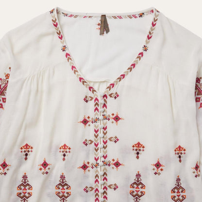Dobby Peasant Blouse White Women Stetson Blouses