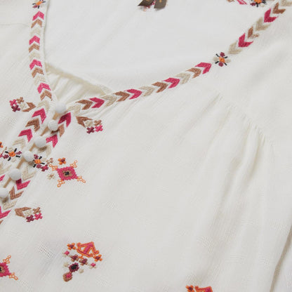 Dobby Peasant Blouse White Women Stetson Blouses