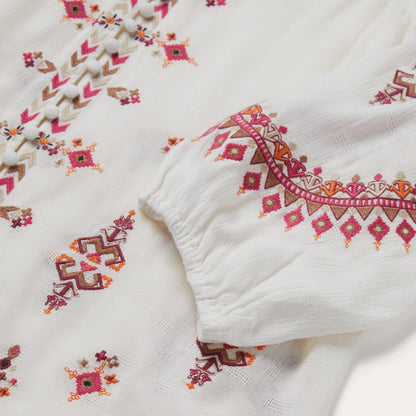 Dobby Peasant Blouse White Women Stetson Blouses