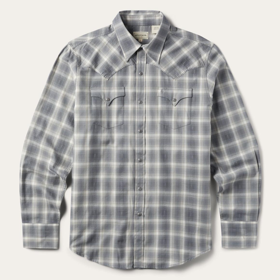 Dobby Twill Plaid Shirt Brown Men Stetson Western Shirts