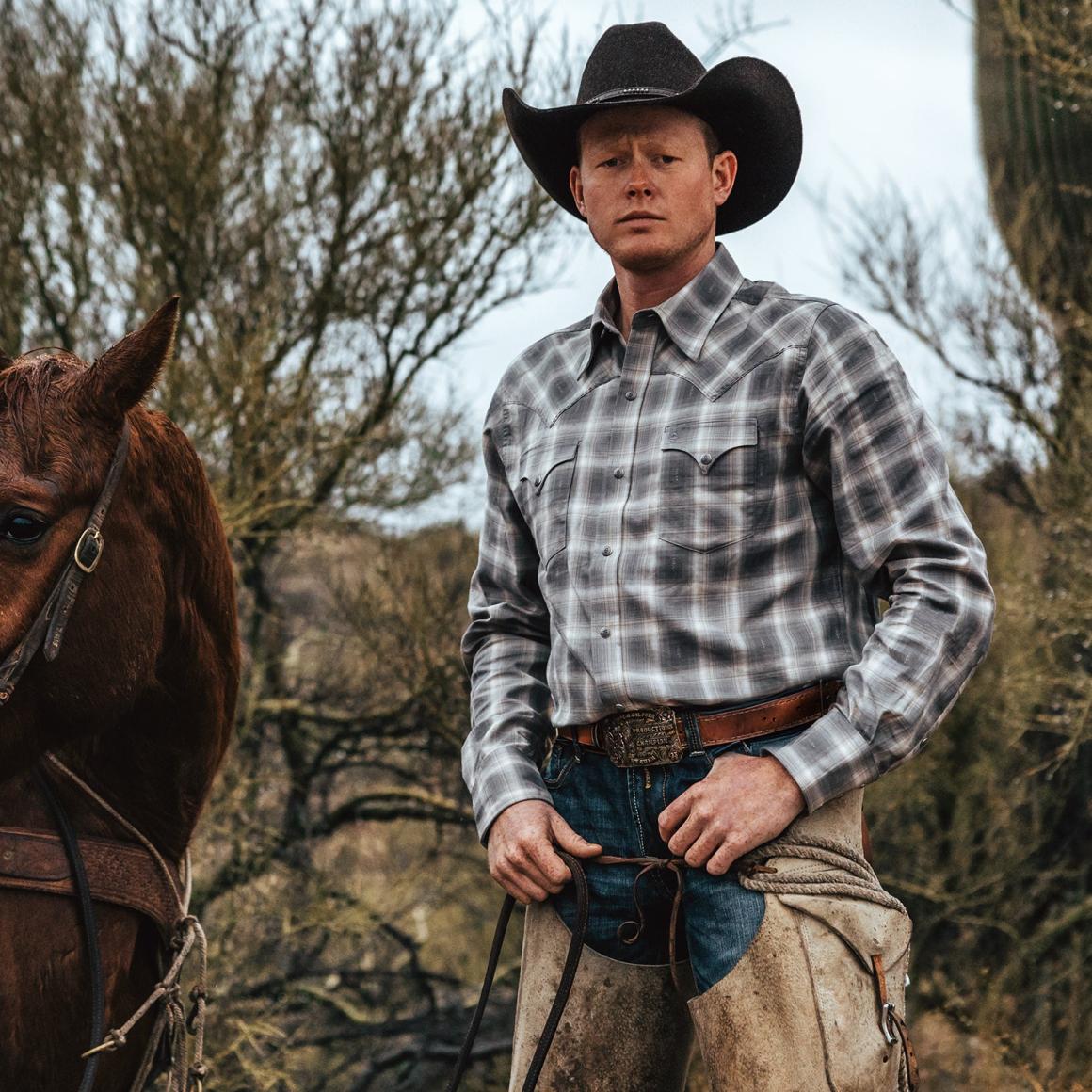 Dobby Twill Plaid Shirt Brown Men Stetson Western Shirts