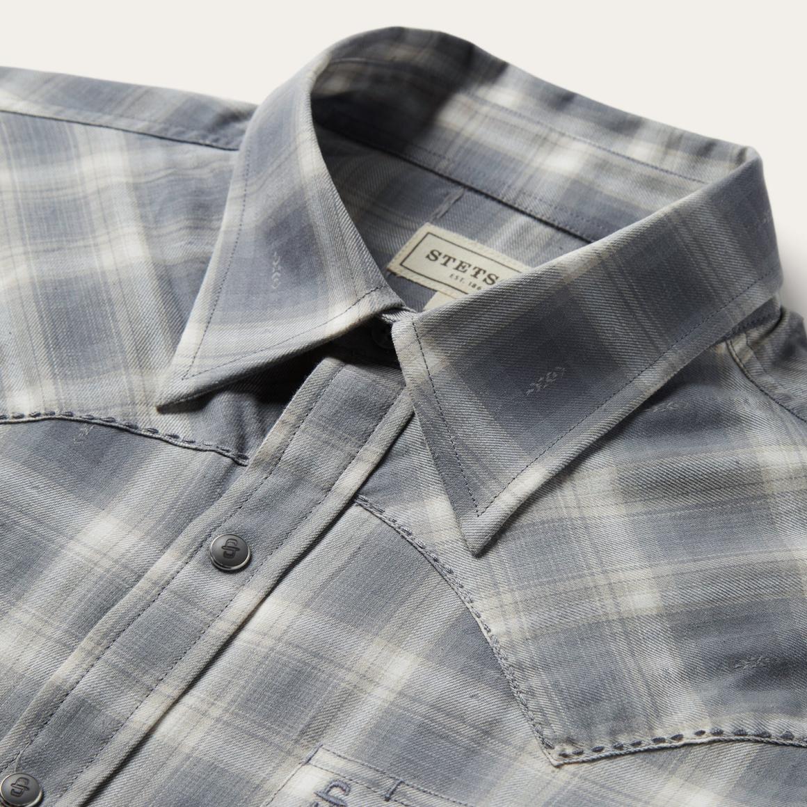 Dobby Twill Plaid Shirt Brown Men Stetson Western Shirts