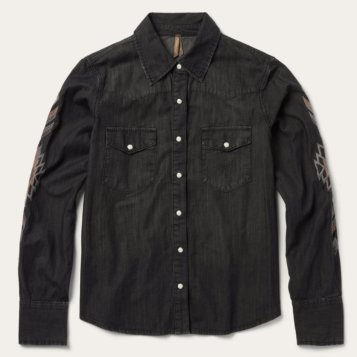 Embroidered Black Denim Shirt Black Women Stetson Western Shirts