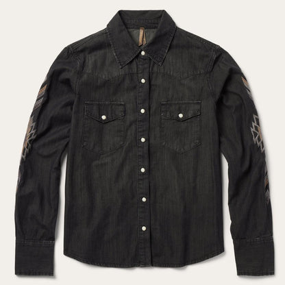 Embroidered Black Denim Shirt Black Women Stetson Western Shirts