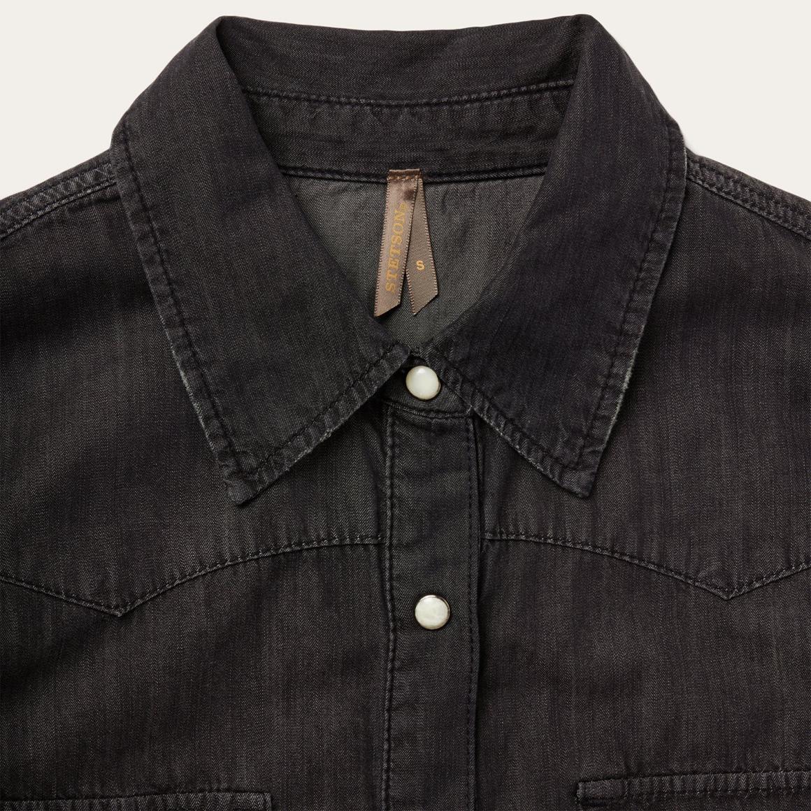 Embroidered Black Denim Shirt Black Women Stetson Western Shirts