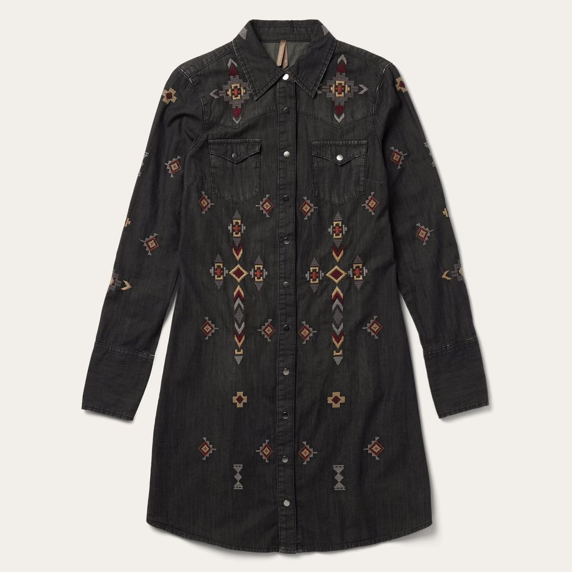 Embroidered Black Denim Shirt Dress Black Women Stetson Mini