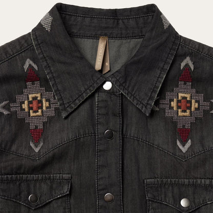 Embroidered Black Denim Shirt Dress Black Women Stetson Mini