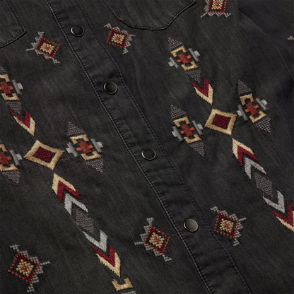 Embroidered Black Denim Shirt Dress Black Women Stetson Mini