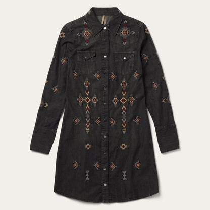 Embroidered Black Denim Shirt Dress Black Women Stetson Shirt Dresses