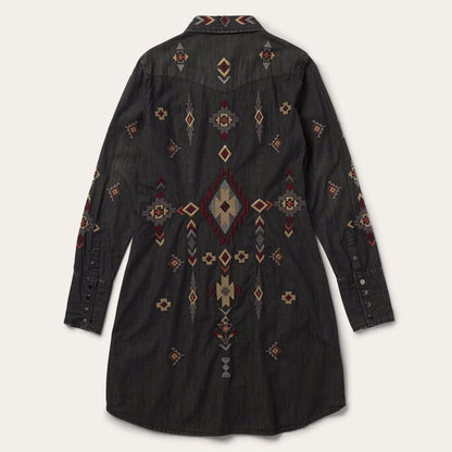 Embroidered Black Denim Shirt Dress Black Women Stetson Shirt Dresses