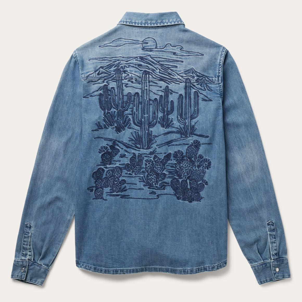 Embroidered Boyfriend Fit Denim Shirt Blue Women Stetson Denim Shirts