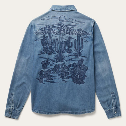 Embroidered Boyfriend Fit Denim Shirt Blue Women Stetson Denim Shirts