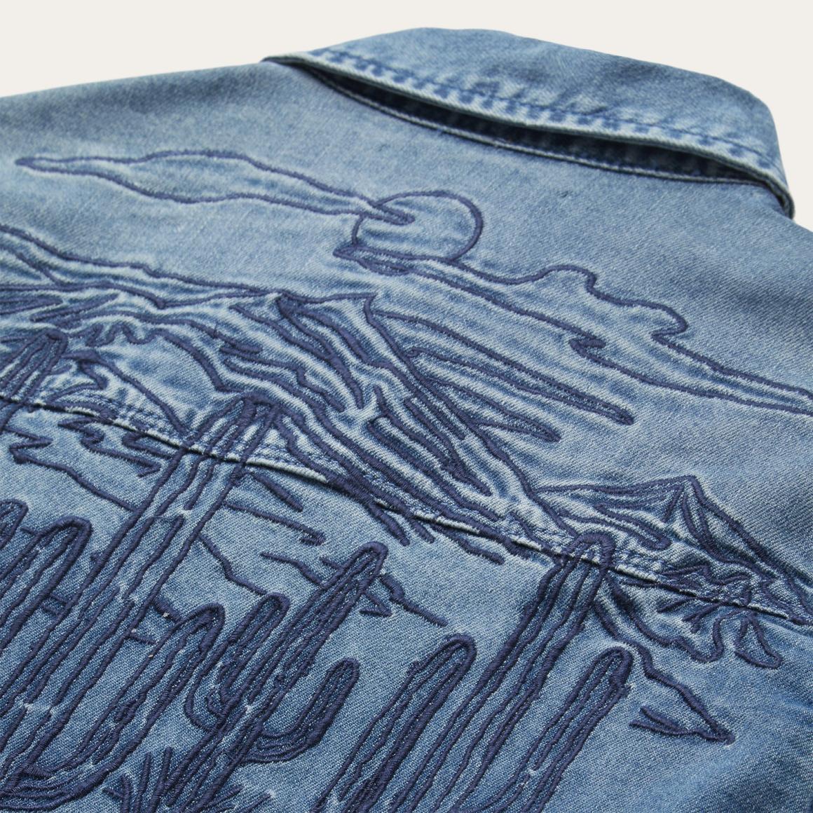 Embroidered Boyfriend Fit Denim Shirt Blue Women Stetson Denim Shirts