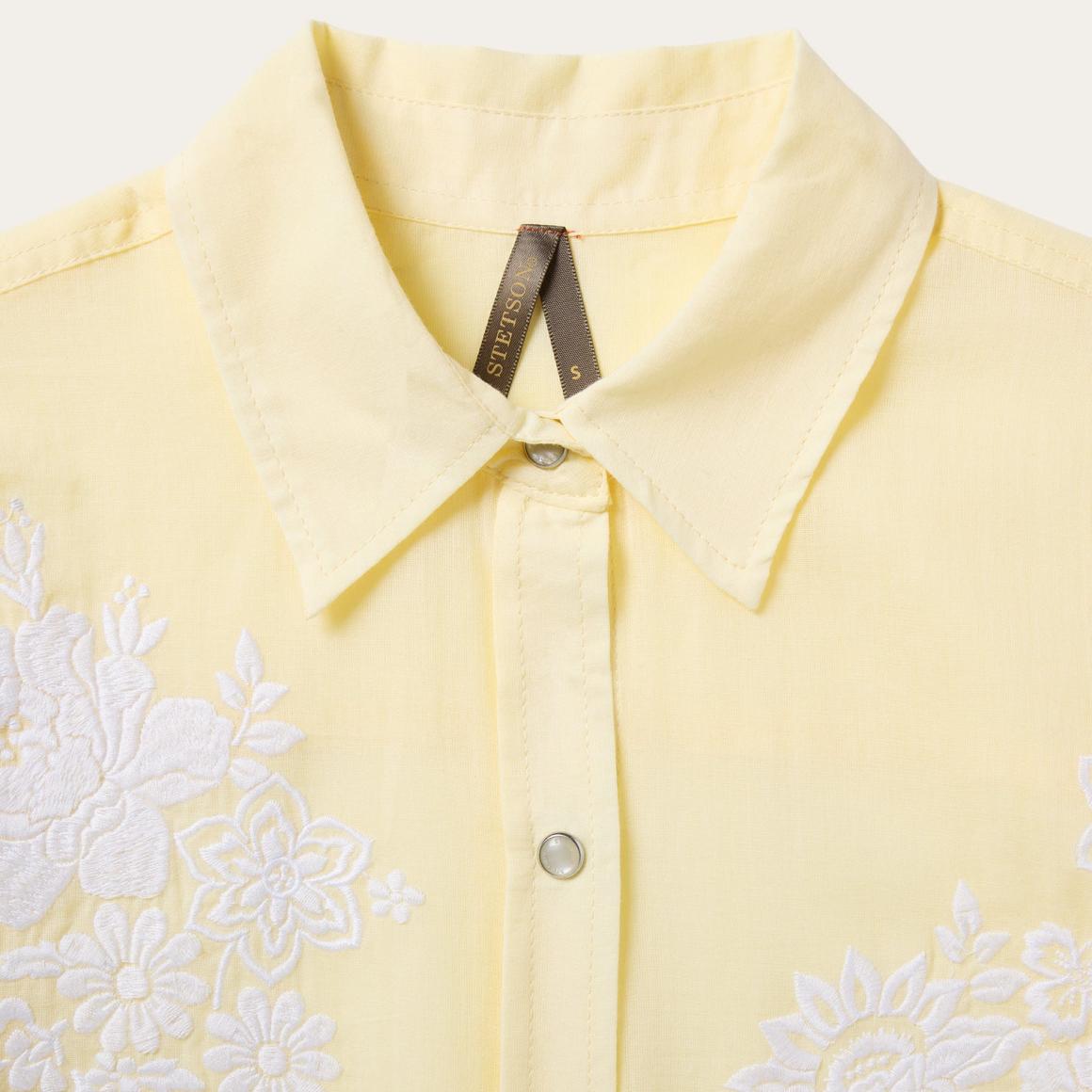 Embroidered Cotton Lawn Snap Front Shirt Yellow Women Stetson Western Shirts