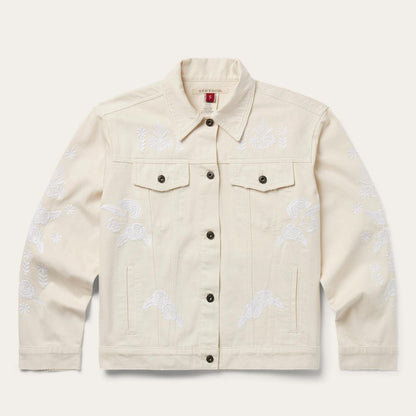 Embroidered Cream Denim Jacket White Women Stetson Jackets