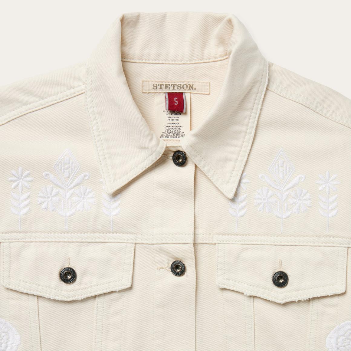 Embroidered Cream Denim Jacket White Women Stetson Jackets