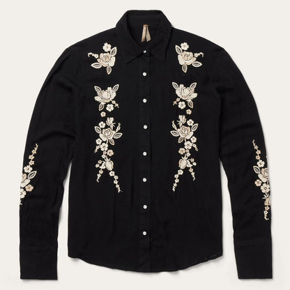 Embroidered Crepe Western Shirt Black Women Stetson Western Shirts