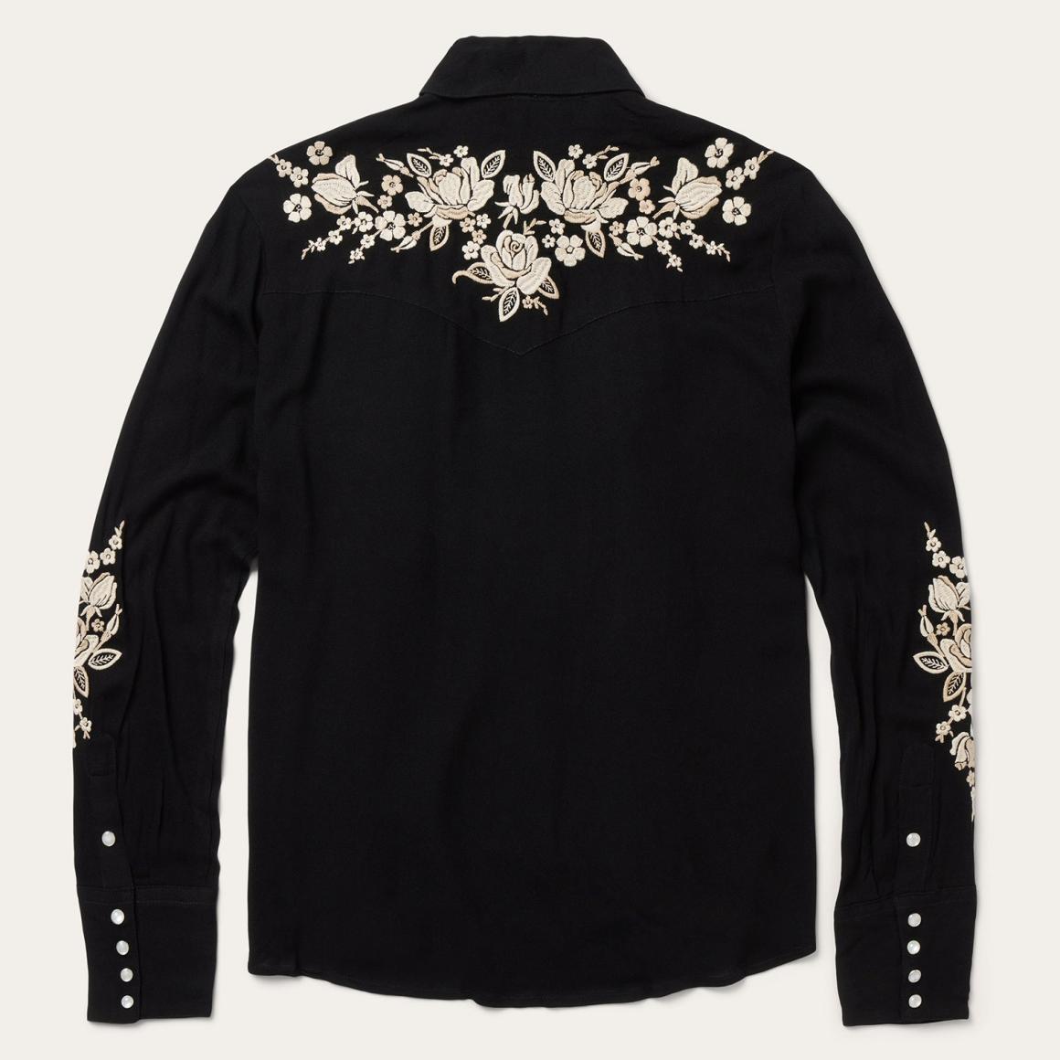 Embroidered Crepe Western Shirt Black Women Stetson Western Shirts