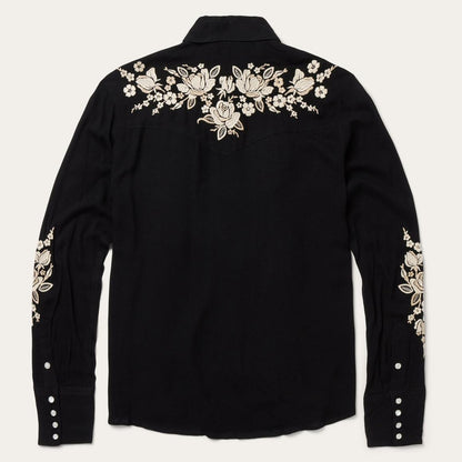 Embroidered Crepe Western Shirt Black Women Stetson Western Shirts