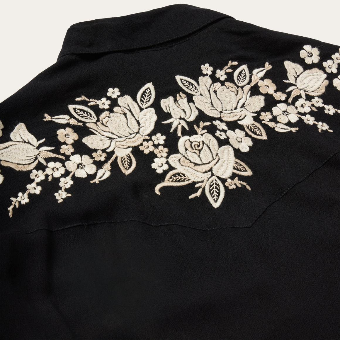Embroidered Crepe Western Shirt Black Women Stetson Western Shirts