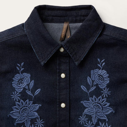 Embroidered Dark Denim Snap Front Shirt Blue Women Stetson Denim Shirts