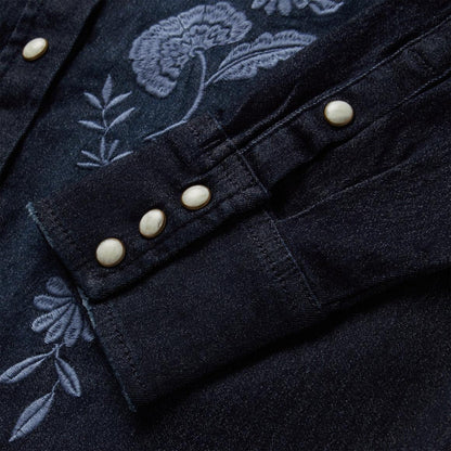 Embroidered Dark Denim Snap Front Shirt Blue Women Stetson Denim Shirts