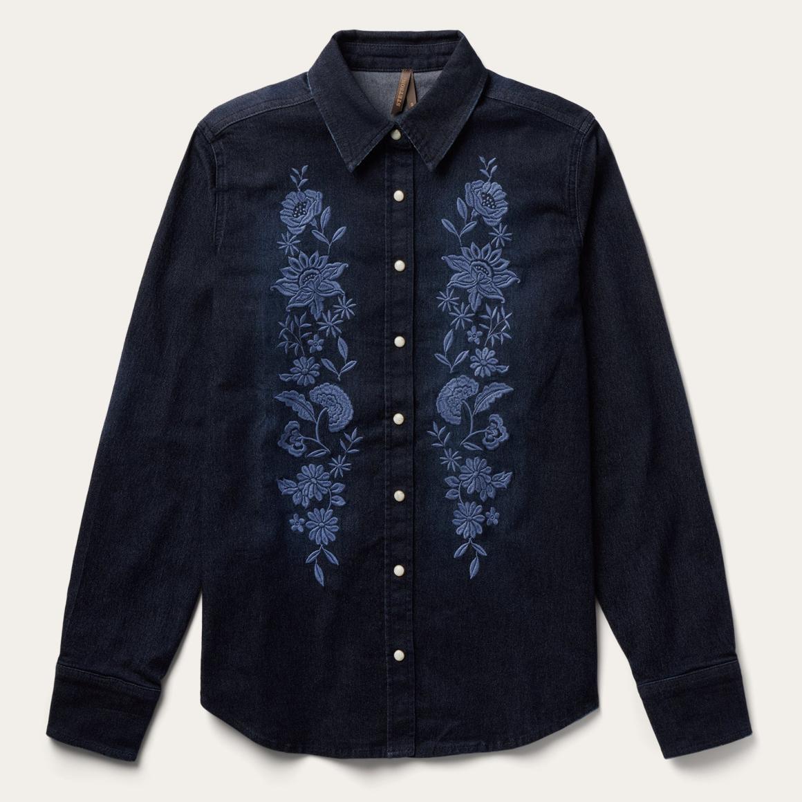 Embroidered Dark Denim Snap Front Shirt Blue Women Stetson Western Shirts