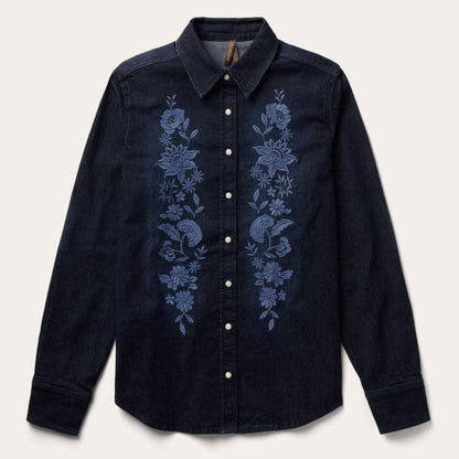 Embroidered Dark Denim Snap Front Shirt Blue Women Stetson Western Shirts