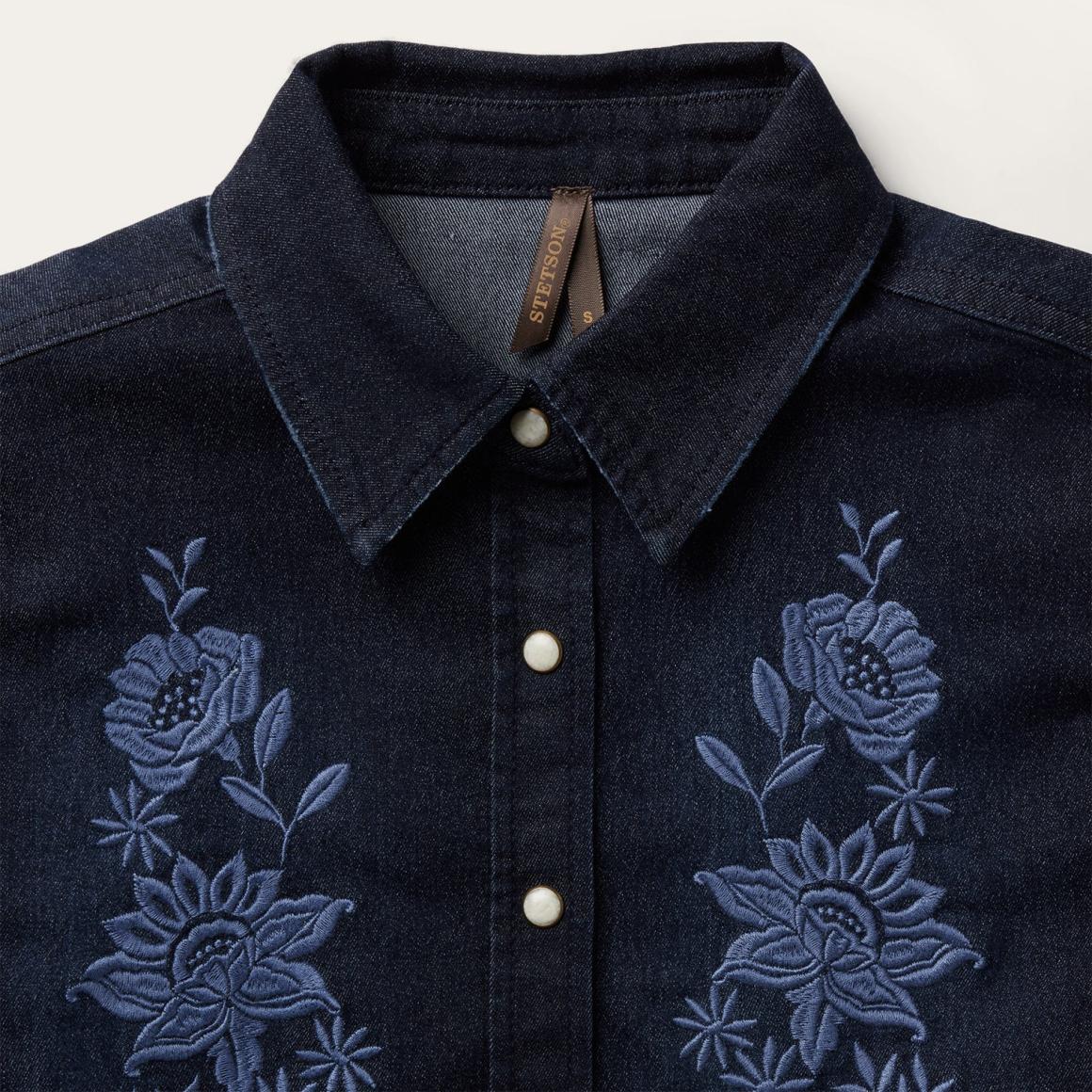 Embroidered Dark Denim Snap Front Shirt Blue Women Stetson Western Shirts