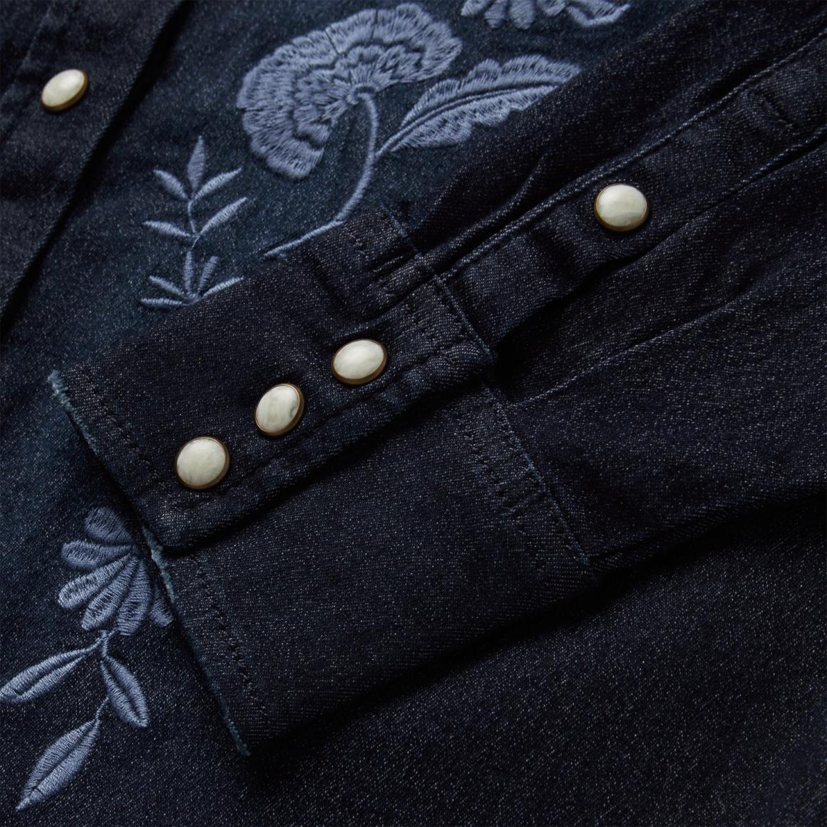 Embroidered Dark Denim Snap Front Shirt Blue Women Stetson Western Shirts