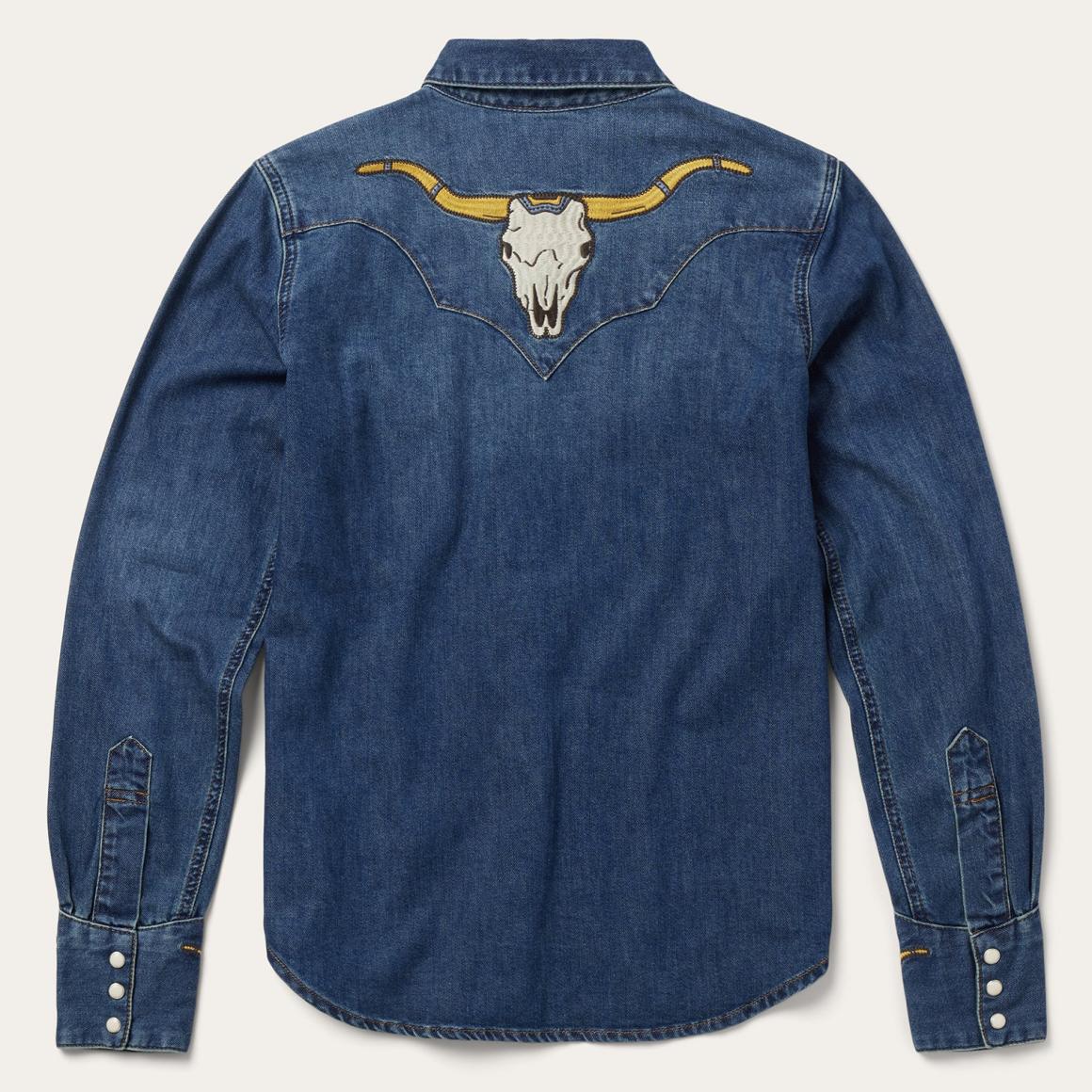 Embroidered Dark Denim Western Shirt Blue Women Stetson Denim Shirts