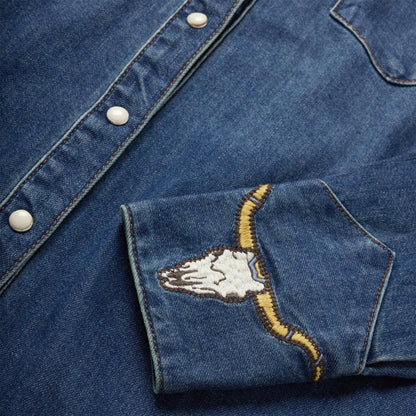 Embroidered Dark Denim Western Shirt Blue Women Stetson Denim Shirts