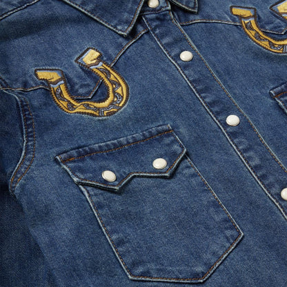 Embroidered Dark Denim Western Shirt Blue Women Stetson Western Shirts