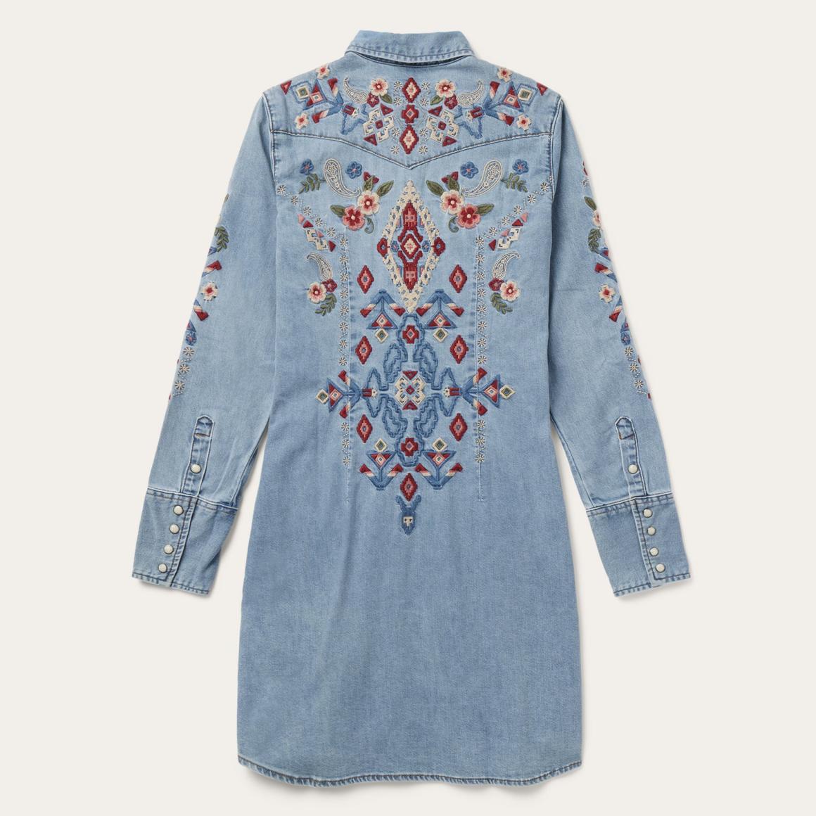 Embroidered Denim Shirt Dress Blue Women Stetson Mini