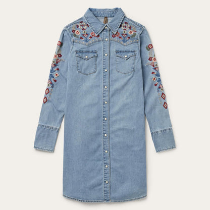 Embroidered Denim Shirt Dress Blue Women Stetson Shirt Dresses