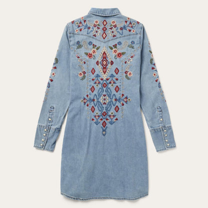 Embroidered Denim Shirt Dress Blue Women Stetson Shirt Dresses