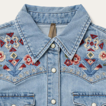 Embroidered Denim Shirt Dress Blue Women Stetson Shirt Dresses