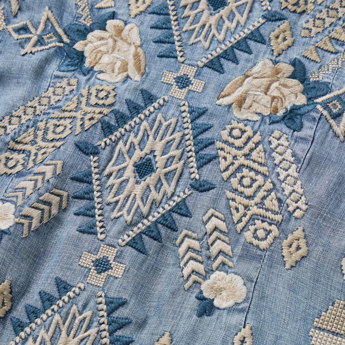 Embroidered Denim Twill Shirt Dress Blue Women Stetson Mini