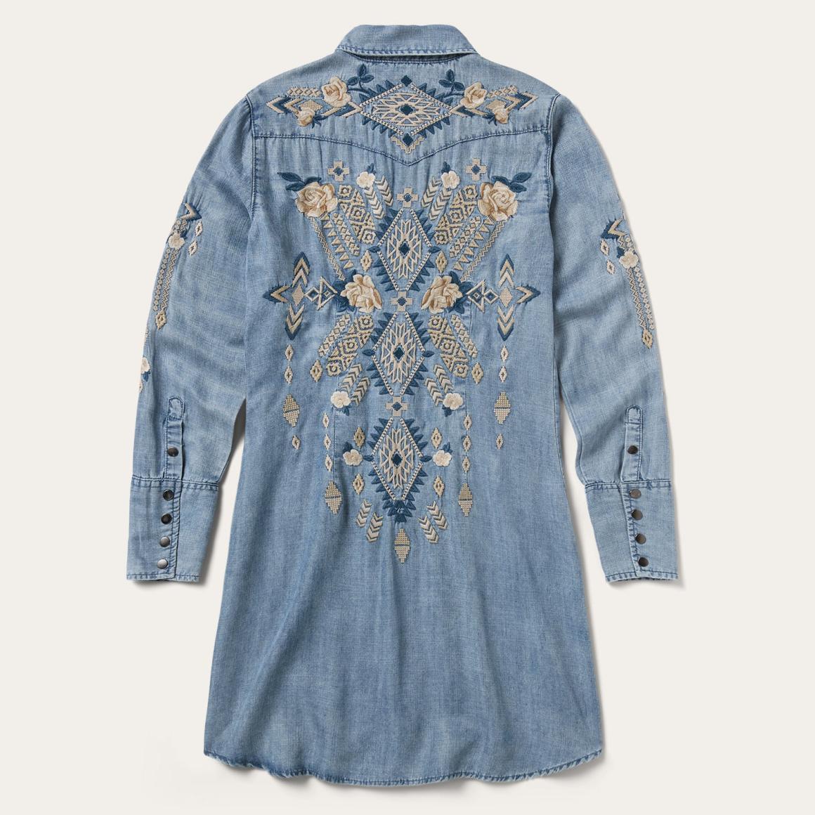 Embroidered Denim Twill Shirt Dress Blue Women Stetson Shirt Dresses