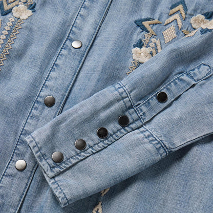 Embroidered Denim Twill Shirt Dress Blue Women Stetson Shirt Dresses