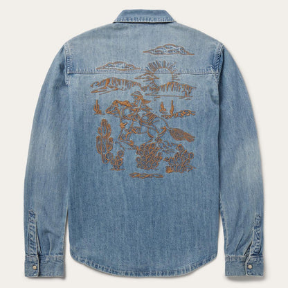 Embroidered Light Denim Shirt Blue Women Stetson Denim Shirts