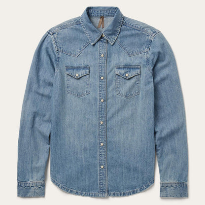 Embroidered Light Denim Shirt Blue Women Stetson Denim Shirts
