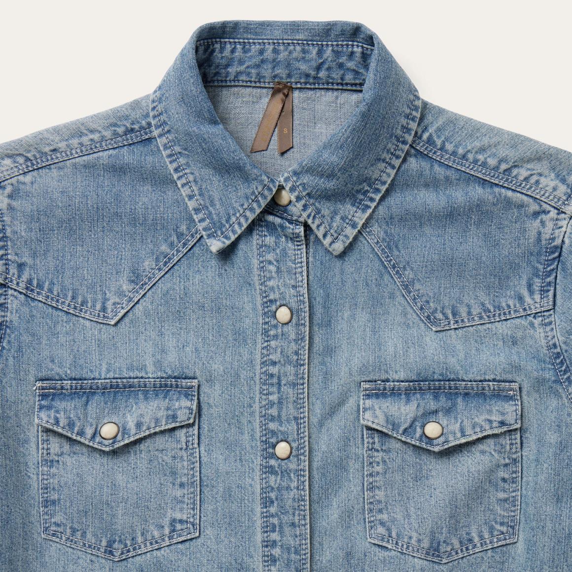 Embroidered Light Denim Shirt Blue Women Stetson Denim Shirts