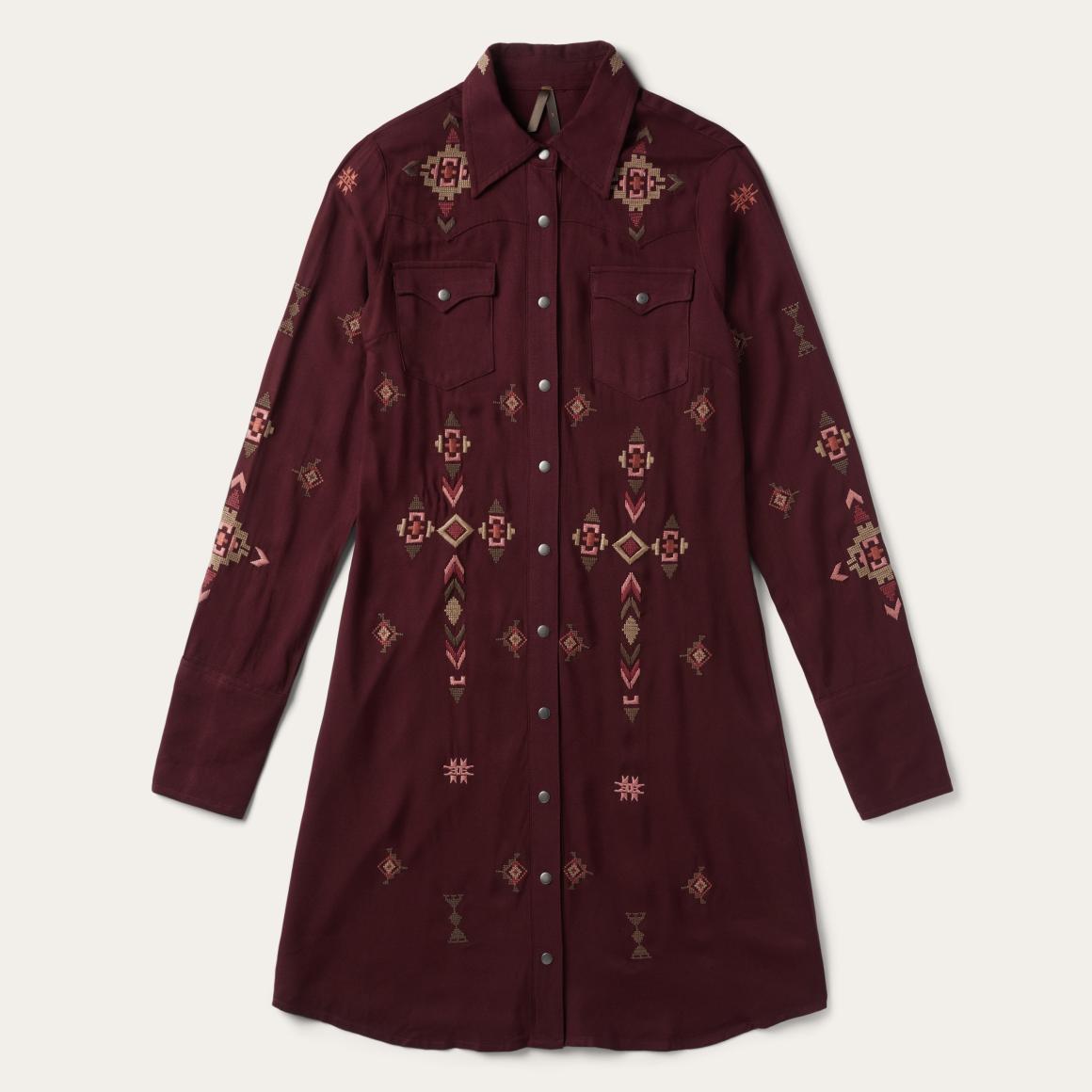 Embroidered Shirt Dress Wine Women Stetson Mini
