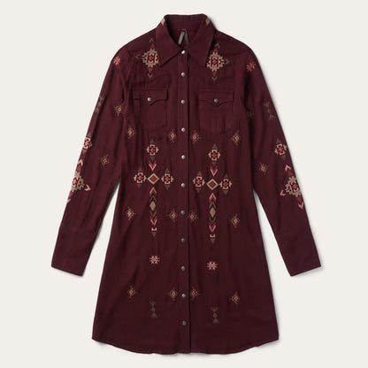 Embroidered Shirt Dress Wine Women Stetson Mini
