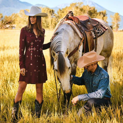 Embroidered Shirt Dress Wine Women Stetson Mini