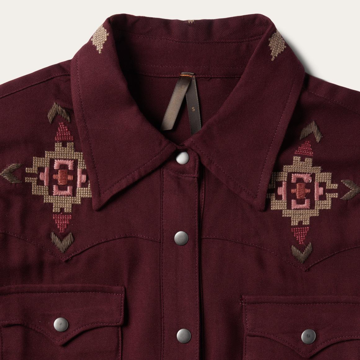 Embroidered Shirt Dress Wine Women Stetson Mini